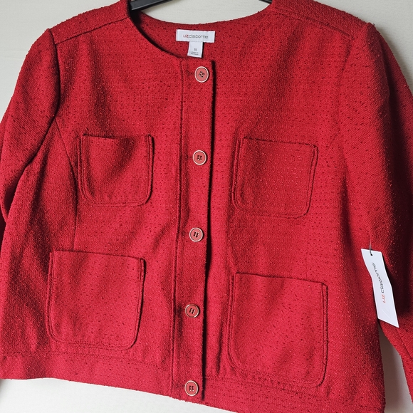 Liz Claiborne Vibrant Red Textured Button Jacket - Picture 4 of 16